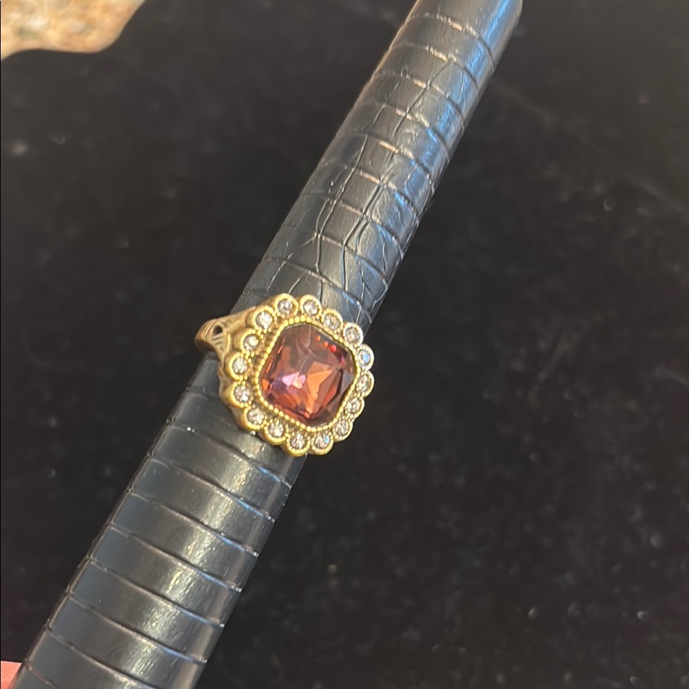 Chloe + Isabel Gold Ring with Red Gemstone Radiant Ribbons